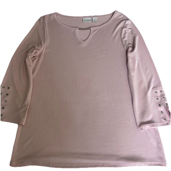 Chico's Womens Size 0 peach round neck 3/4 sleeves studded shirt - Picture 2 of 7